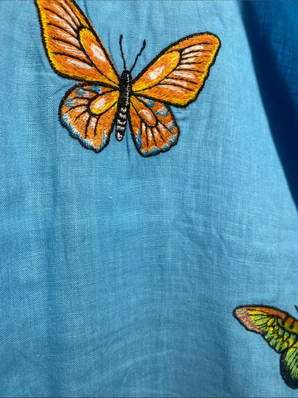 Fanm Mon Marion Light Lagoon Blue Linen Skirt Butterfly Embroidery - Picture 3 of 7